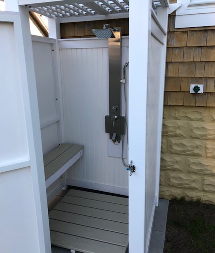 PVC Outdoor Shower Lattice Roof MA Cape Cod Outdoor Shower Kits